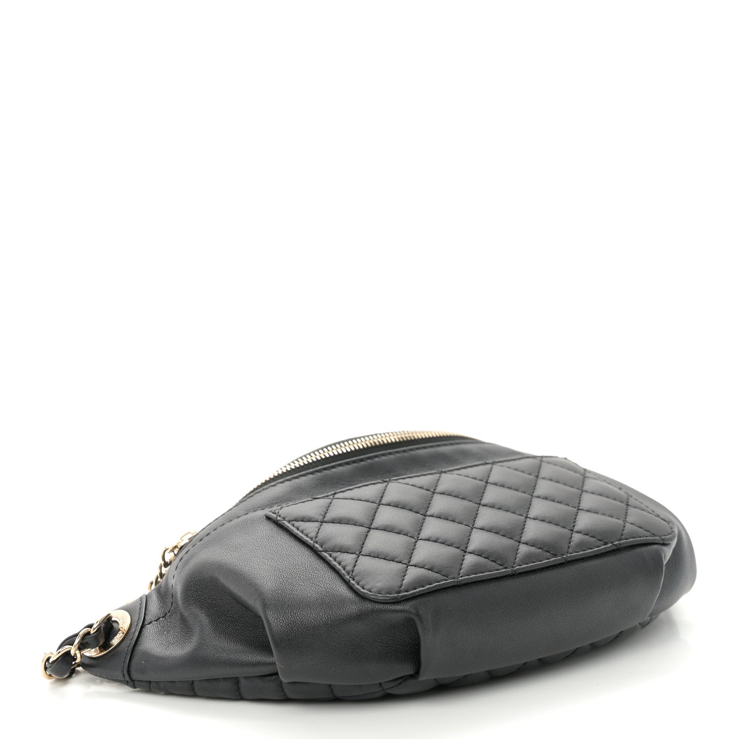 Lambskin Quilted Waist Bag Fanny Pack Black