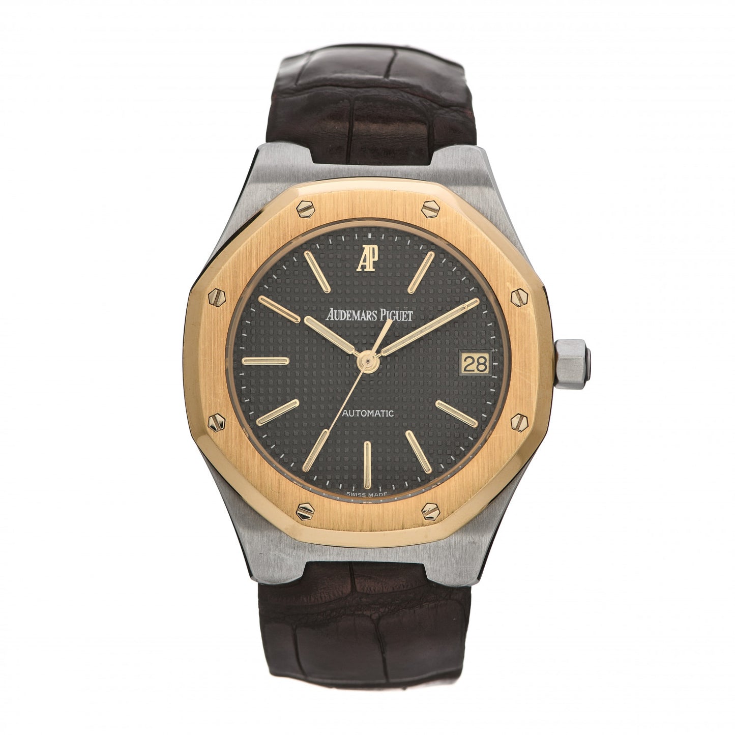 Stainless Steel 18K Yellow Gold Alligator 36mm Royal Oak Automatic Watch Grey 1480
