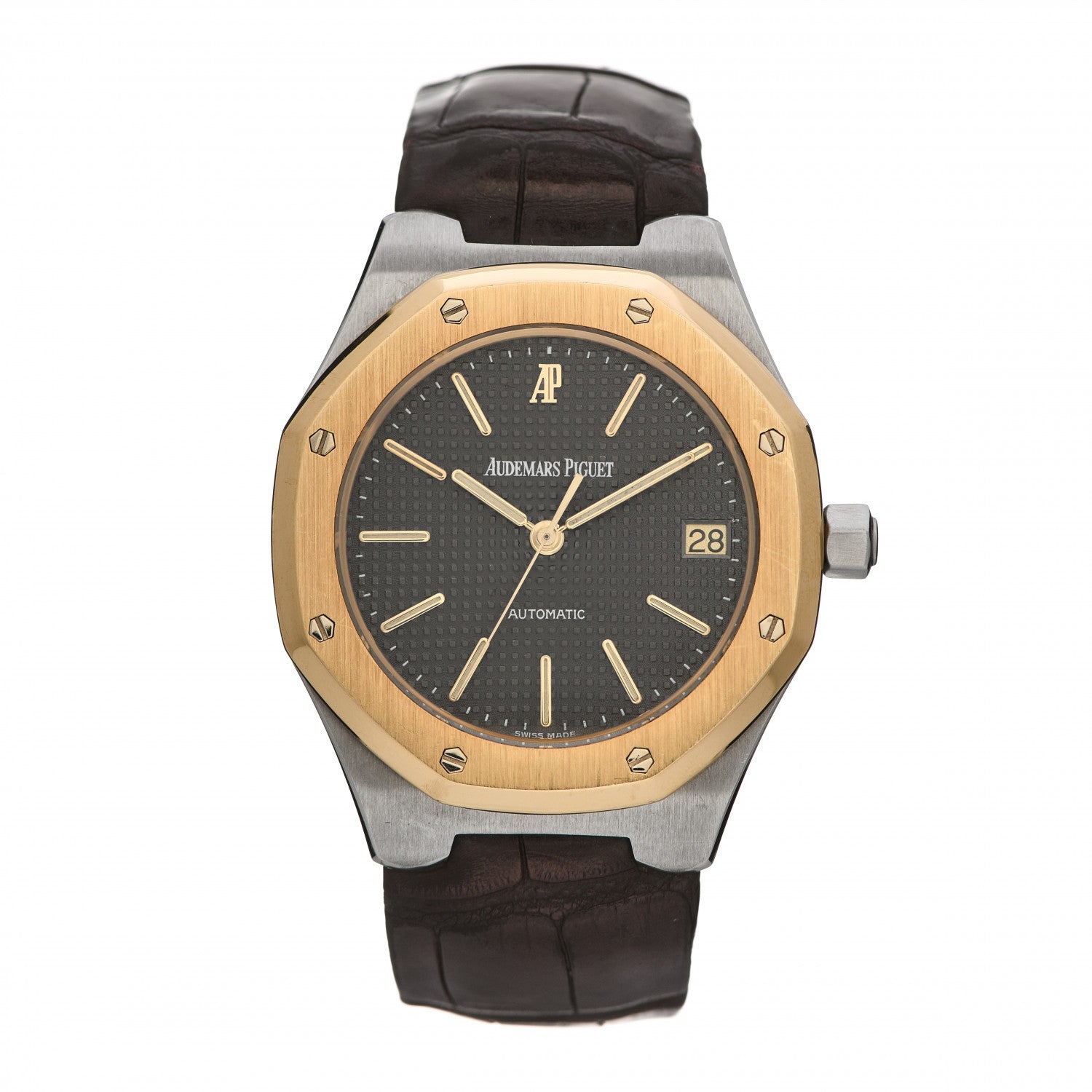 Audemars Piguet Stainless Steel 18K Yellow Gold Alligator 36mm Royal Oak Automatic Watch Grey 1480 1 of 5