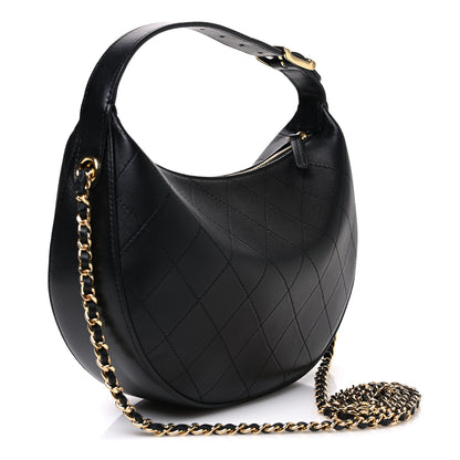 Chanel Lambskin Quilted Hobo Clutch With Chain Black 2 of 9