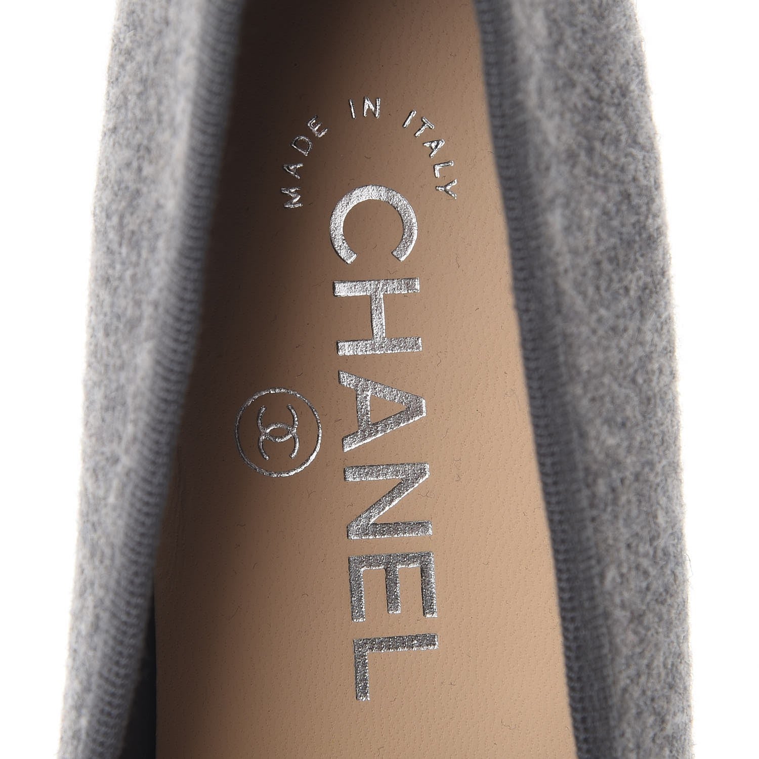 Chanel Felt Suede Cap Toe CC Ballerina Flats 35 Grey Beige 7 of 11