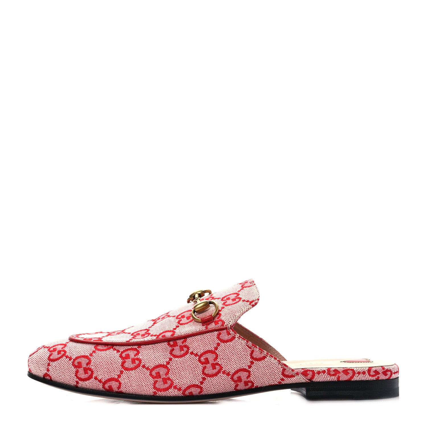 Gucci Canvas GG Monogram Horsebit Womens Princetown Slippers 37.5 Gardenia Hibiscus Red 1 of 9