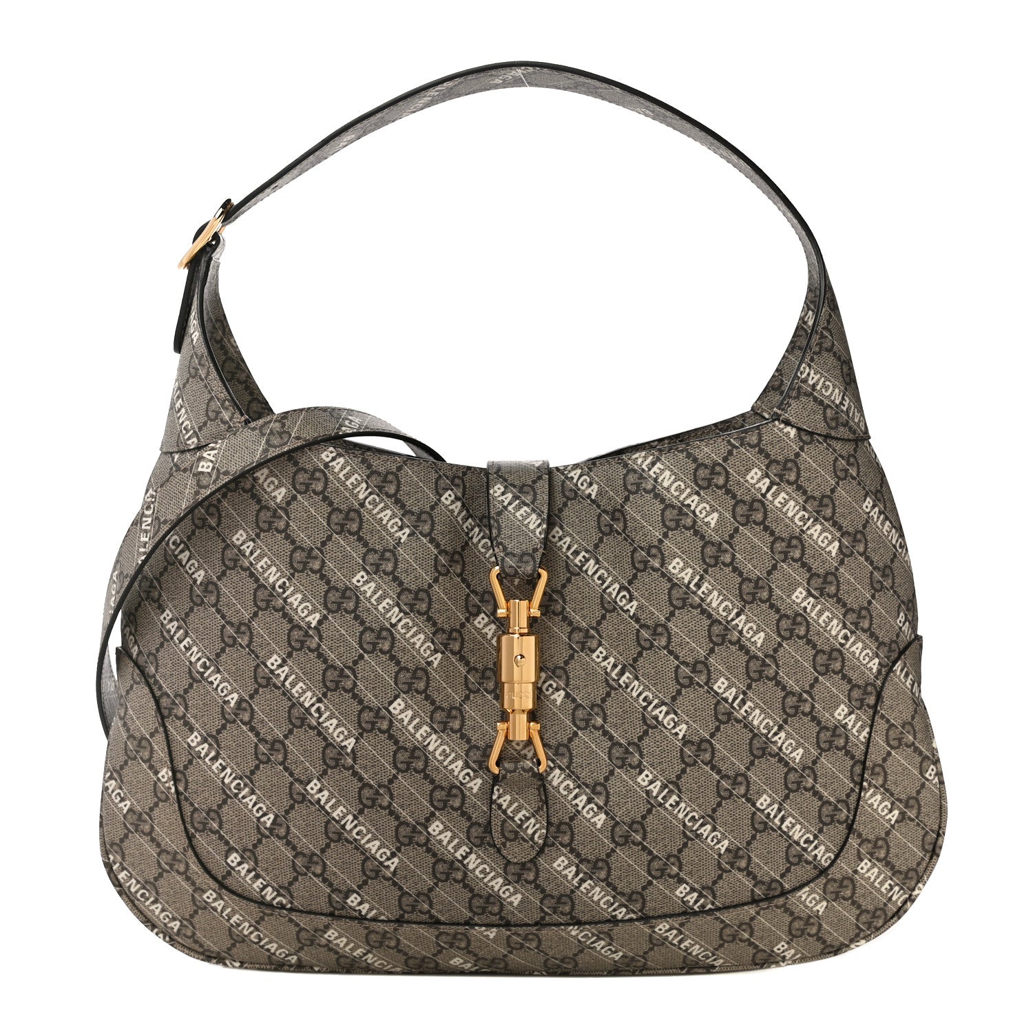 Gucci X BALENCIAGA GG Supreme Monogram Logo Print Medium Jackie 1961 Hobo Beige Ebony 1 of 14