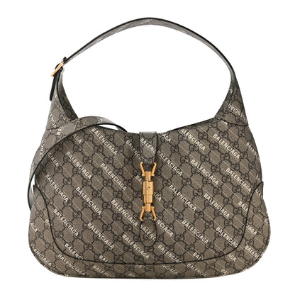 Gucci X BALENCIAGA GG Supreme Monogram Logo Print Medium Jackie 1961 Hobo Beige Ebony 1 of 14