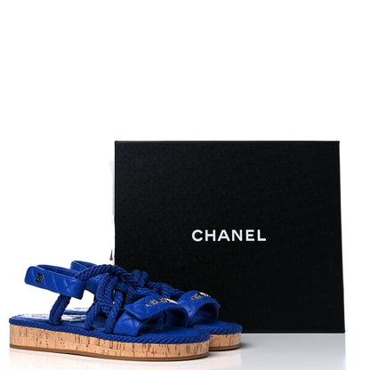 Chanel Cord Lambskin Quilted Logo Sandals 39 Blue 9 of 9
