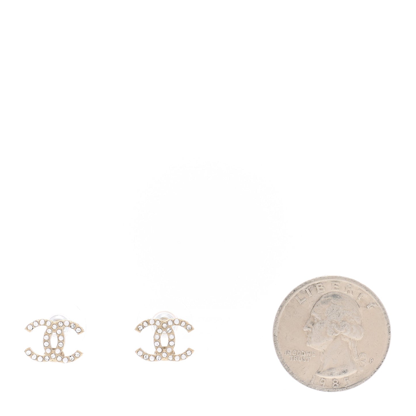 Pearl Crystal CC Charms Stud Earrings Light Gold