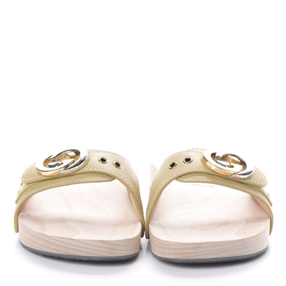 Gucci Calfskin Interlocking G Slide Sandals 37.5 Diagonal Beige 2 of 7
