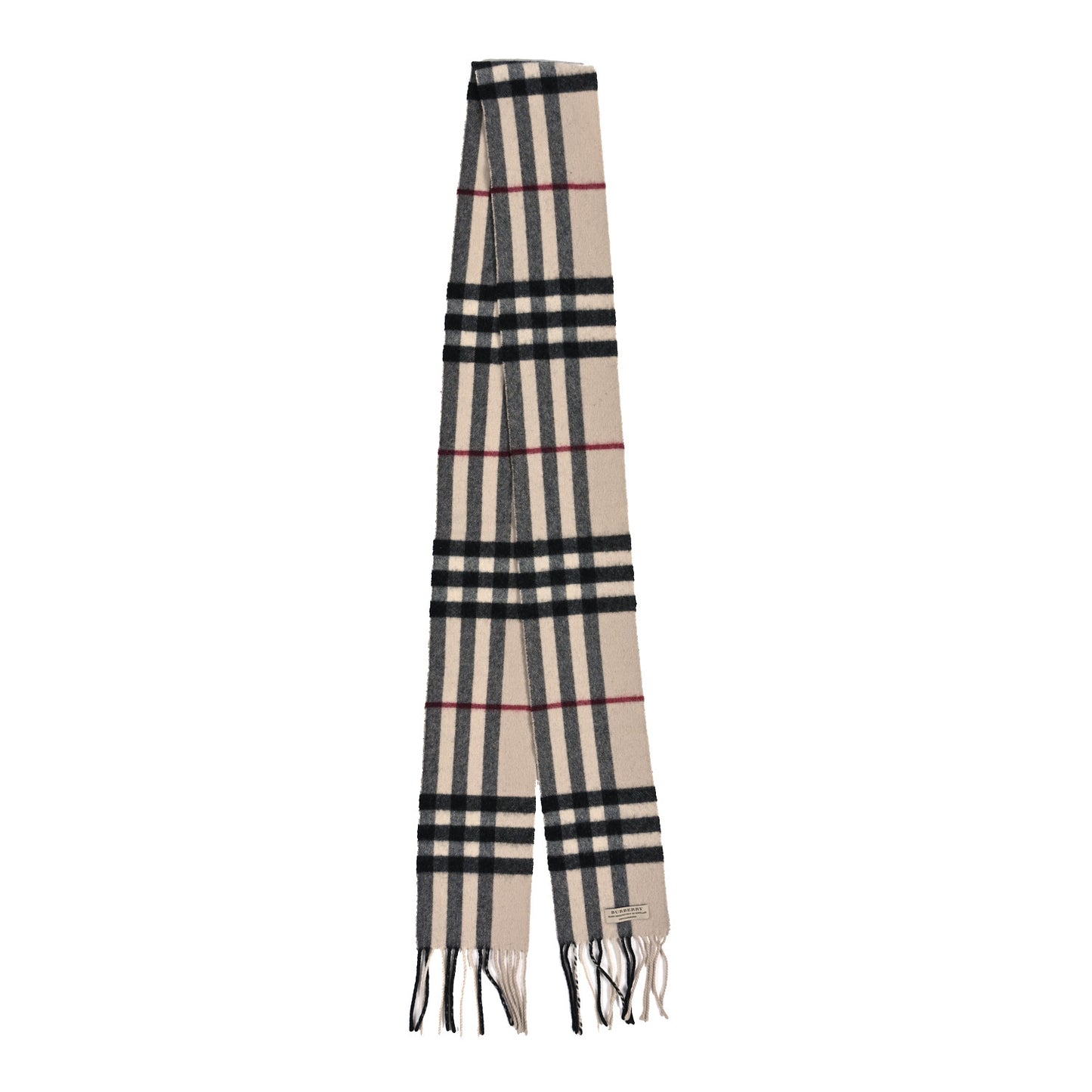Cashmere Giant Check Fringe Scarf Ivory