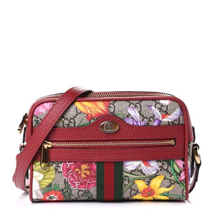 Gucci GG Supreme Monogram Flora Web Mini Ophidia Shoulder Bag Red 1 of 4