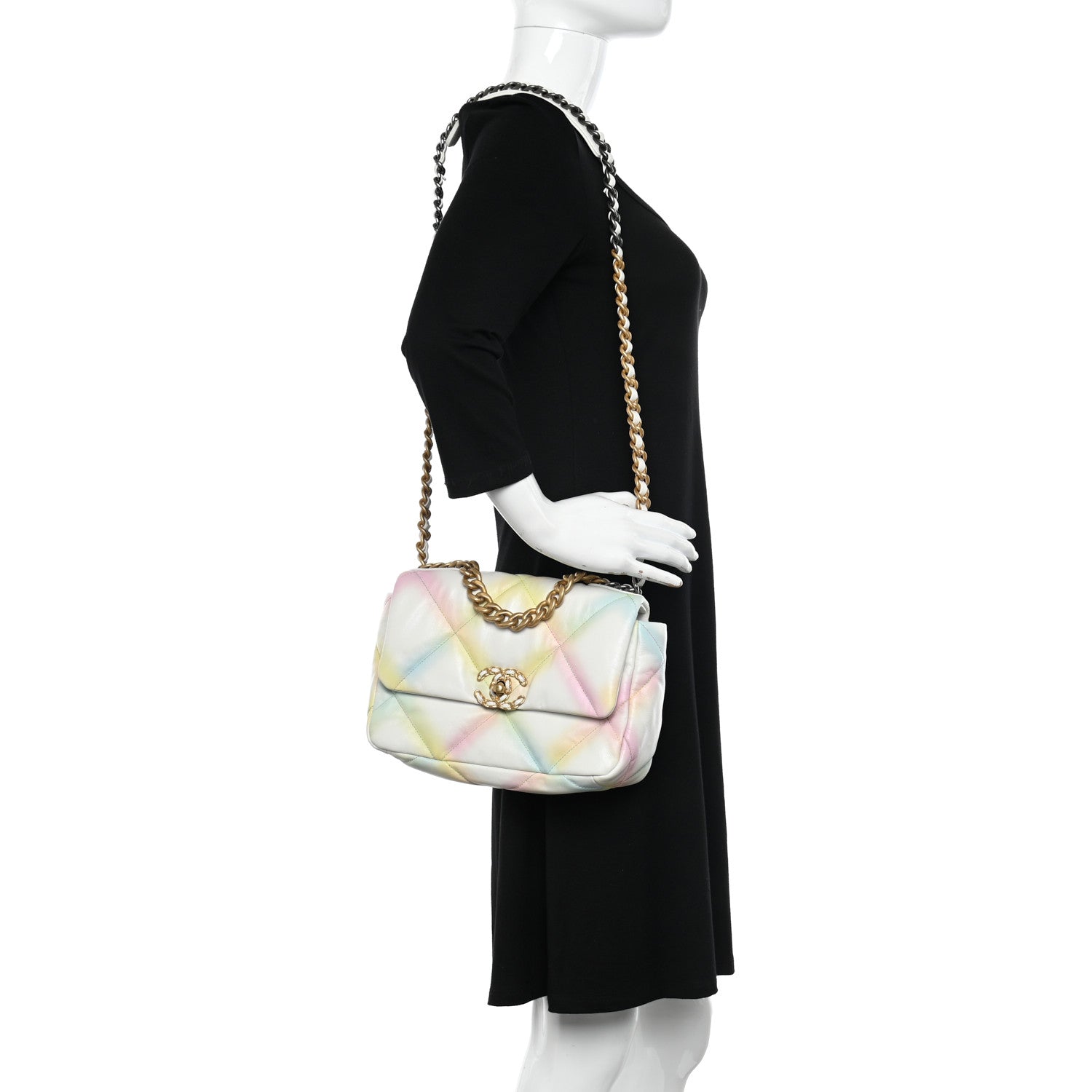 Chanel Printed Goatskin Quilted Medium Chanel 19 Flap White Multicolor 2 of 10