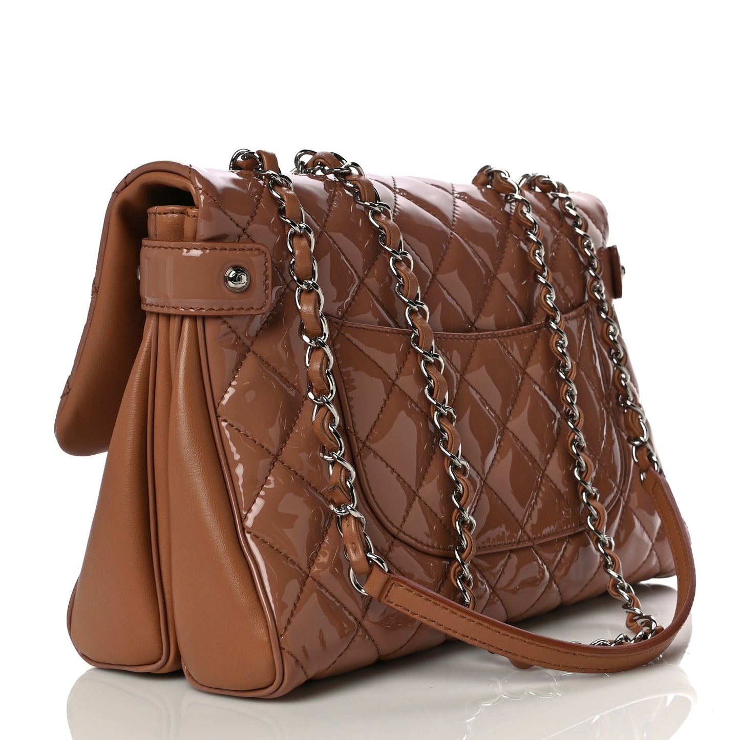 Patent Quilted Medium Rock In Rome Single Flap Brown