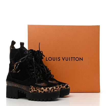 Louis Vuitton Suede Calfskin Monogram Calf Hair Laureate Platform Desert Boots 39 Black 11 of 11