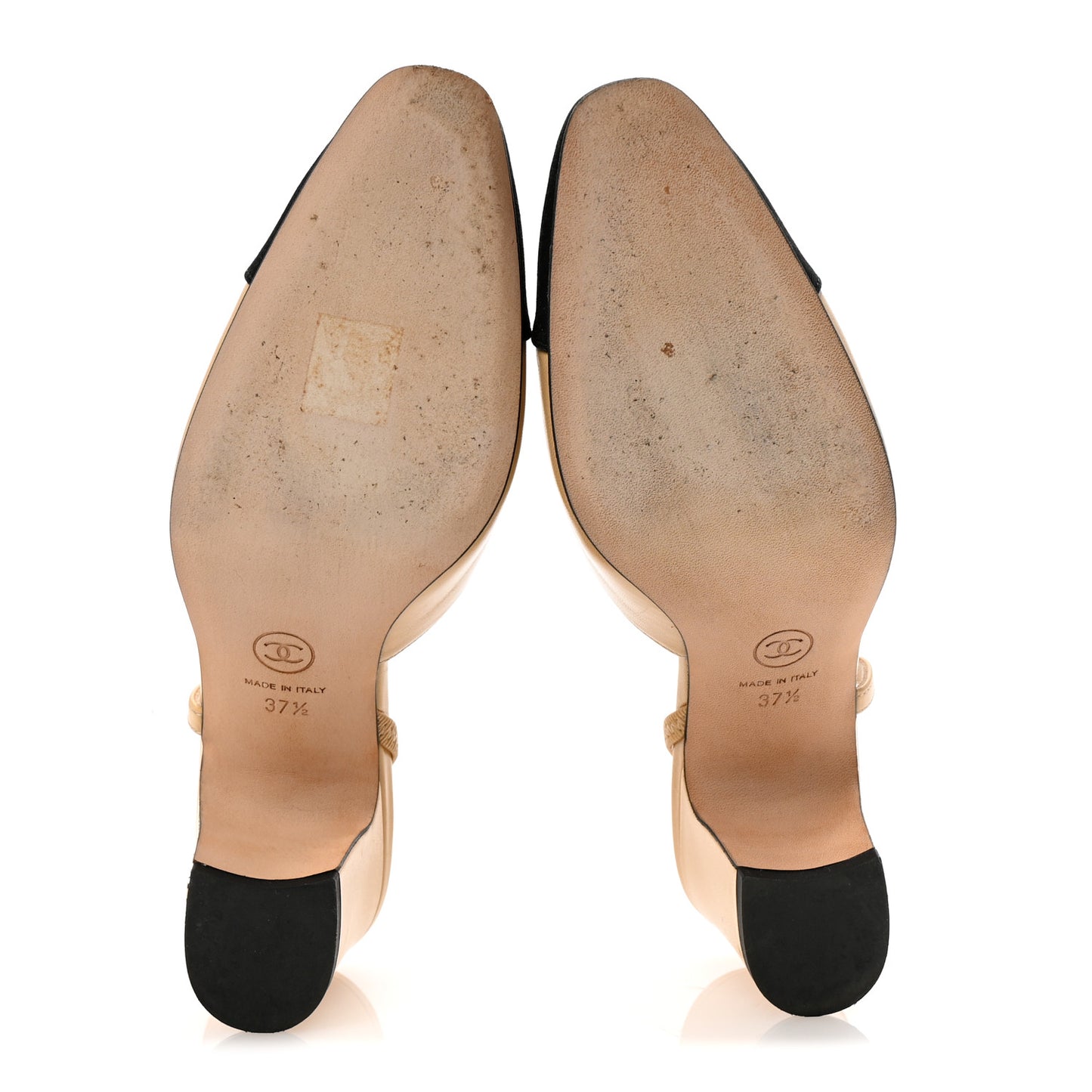 Goatskin Grosgrain Cap Toe CC Slingback Pumps 37.5 Beige Black
