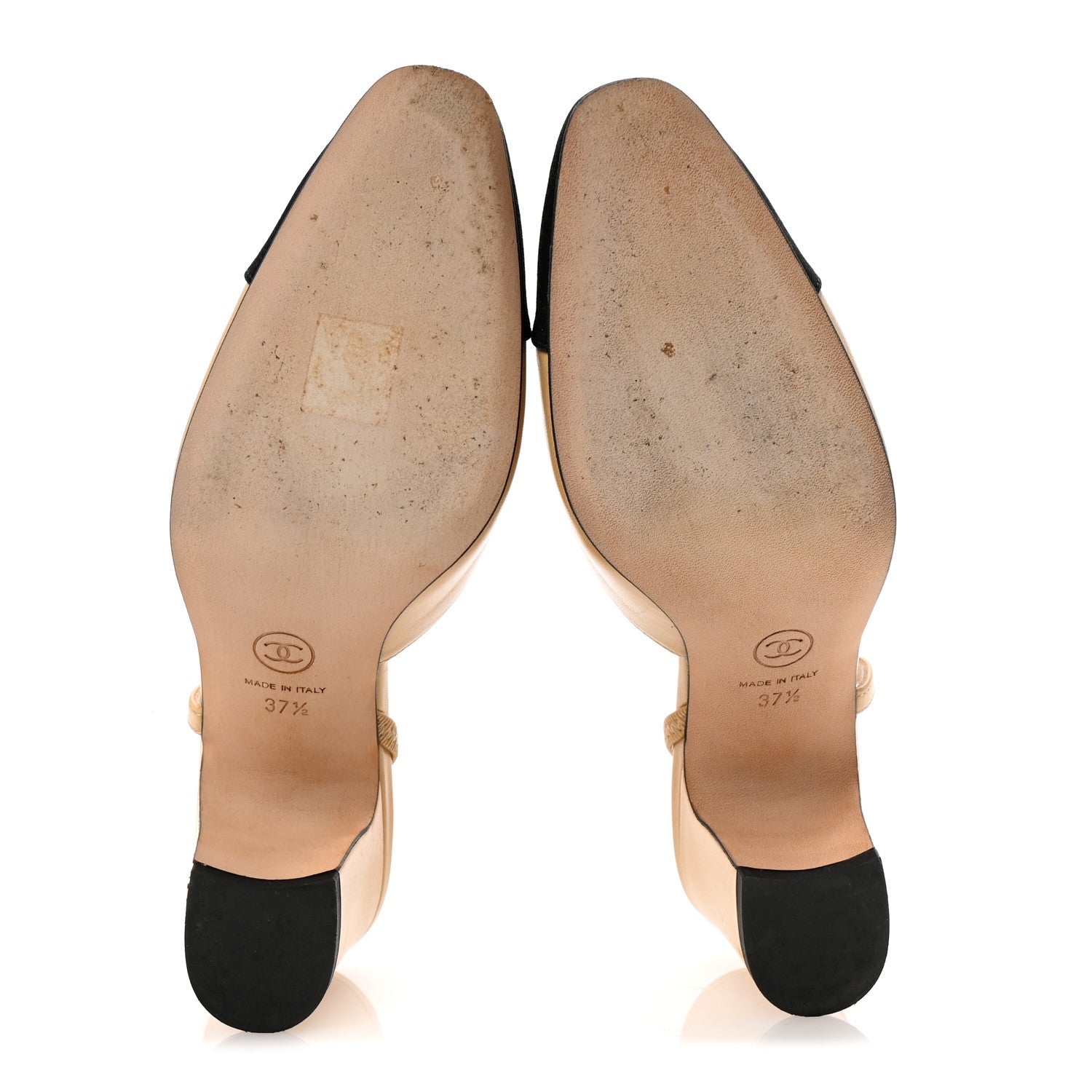 Chanel Goatskin Grosgrain Cap Toe CC Slingback Pumps 37.5 Beige Black 6 of 9