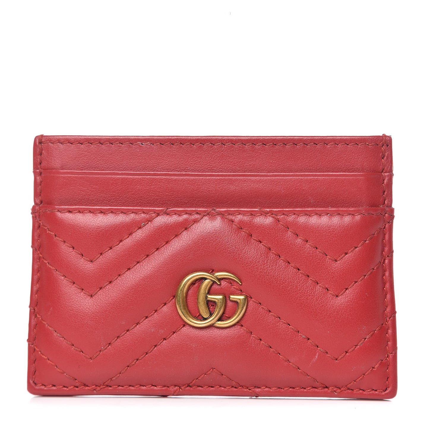 Calfskin Matelasse GG Marmont Card Holder Hibiscus Red