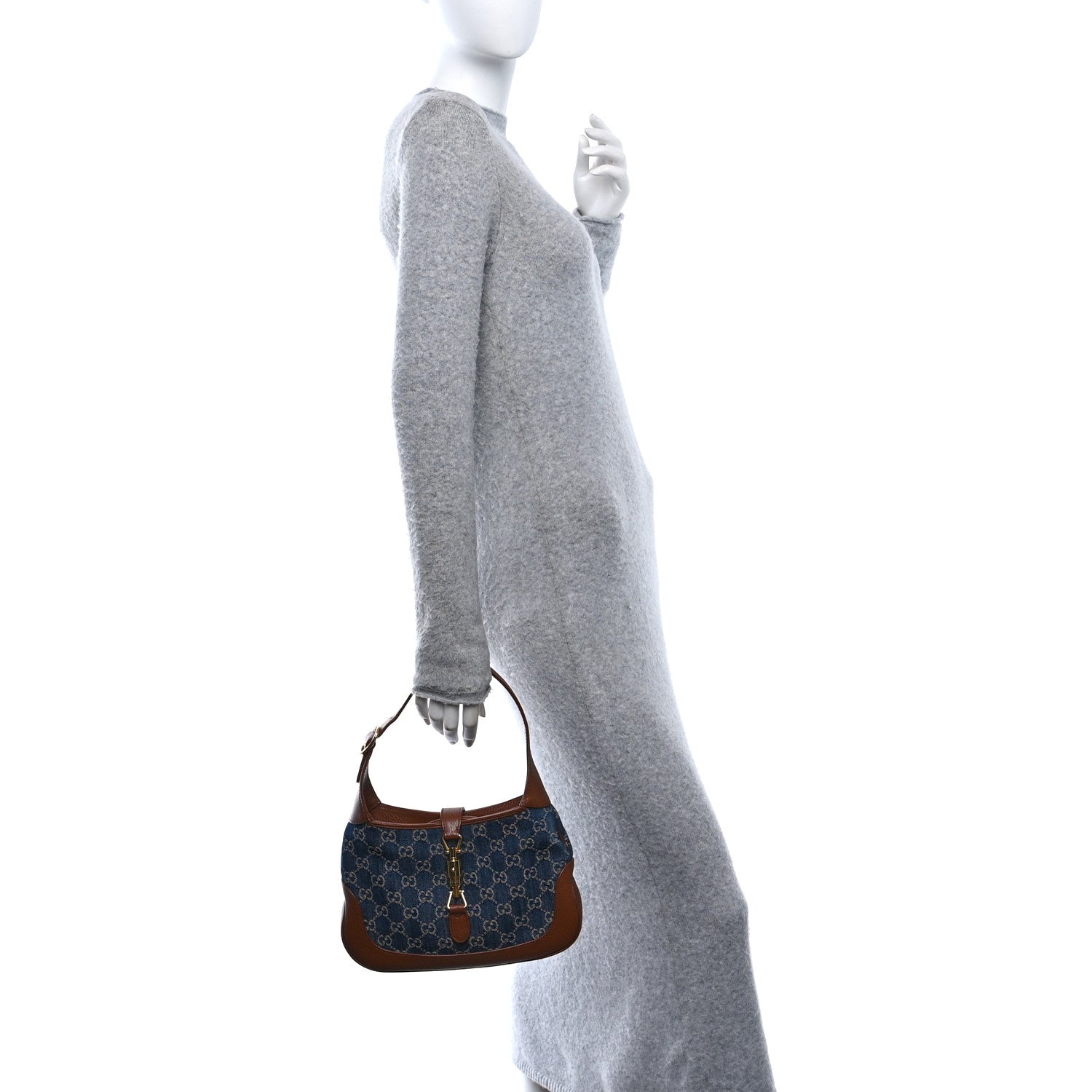 Gucci New Denim GG Monogram Calfskin Small Jackie 1961 Hobo Blue Tea Cuir 2 of 11