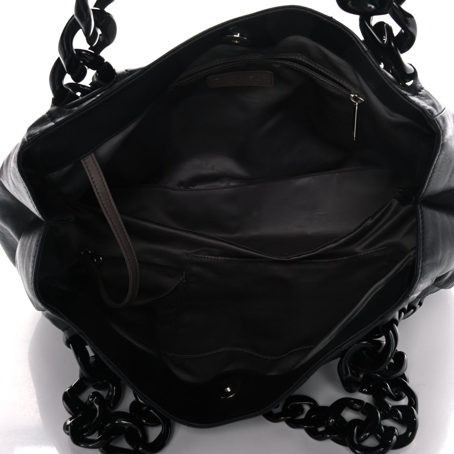Calfskin Modern Chain Rhodoid East West Tote Black