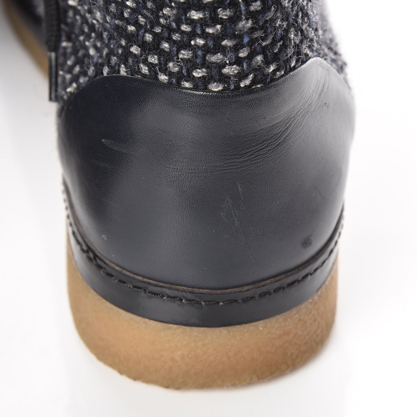 Tweed Calfskin Patent CC Lace Up Short Boots 41 Black Grey Dark Navy