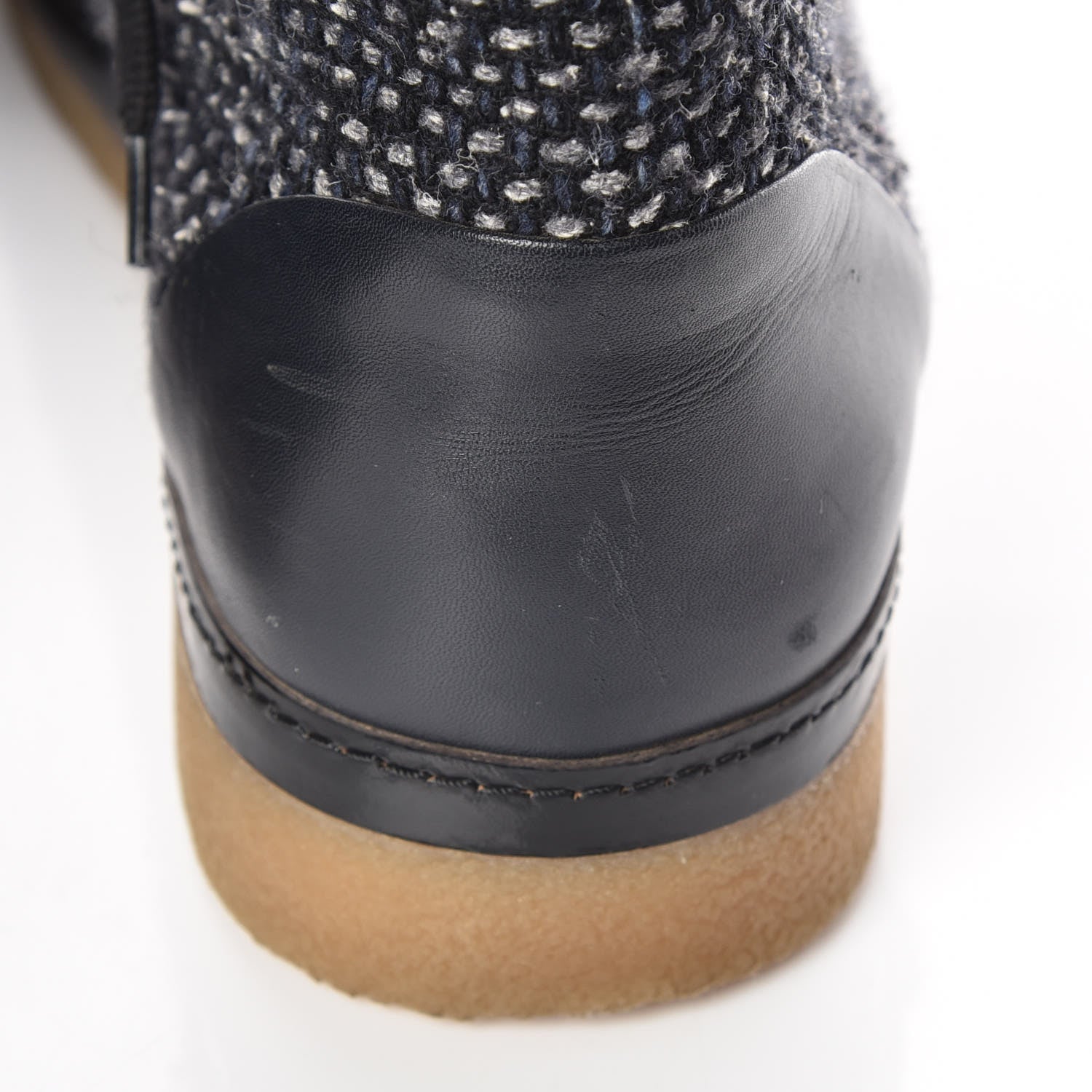 Chanel Tweed Calfskin Patent CC Lace Up Short Boots 41 Black Grey Dark Navy 15 of 17