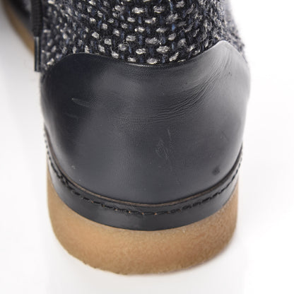 Chanel Tweed Calfskin Patent CC Lace Up Short Boots 41 Black Grey Dark Navy 15 of 17