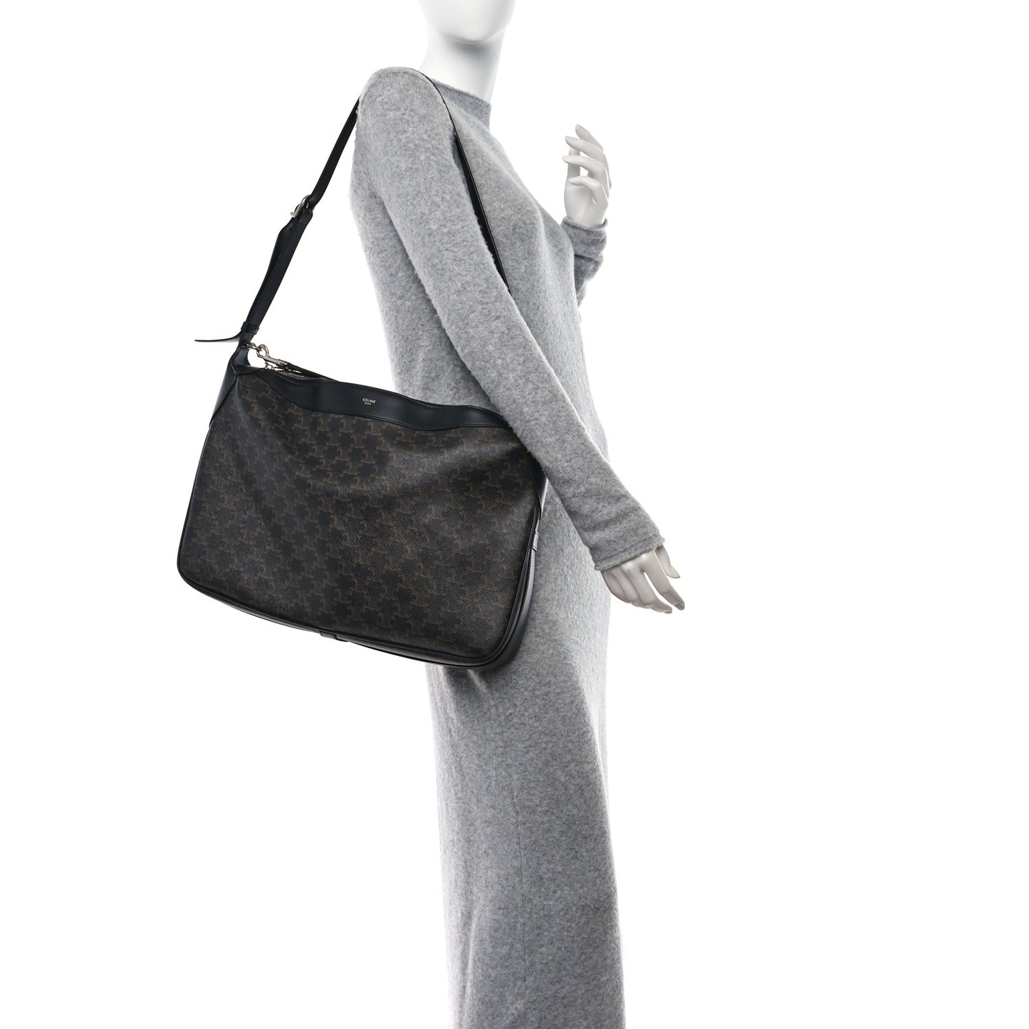 Triomphe Canvas Calfskin Large Romy Shoulder Bag Black
