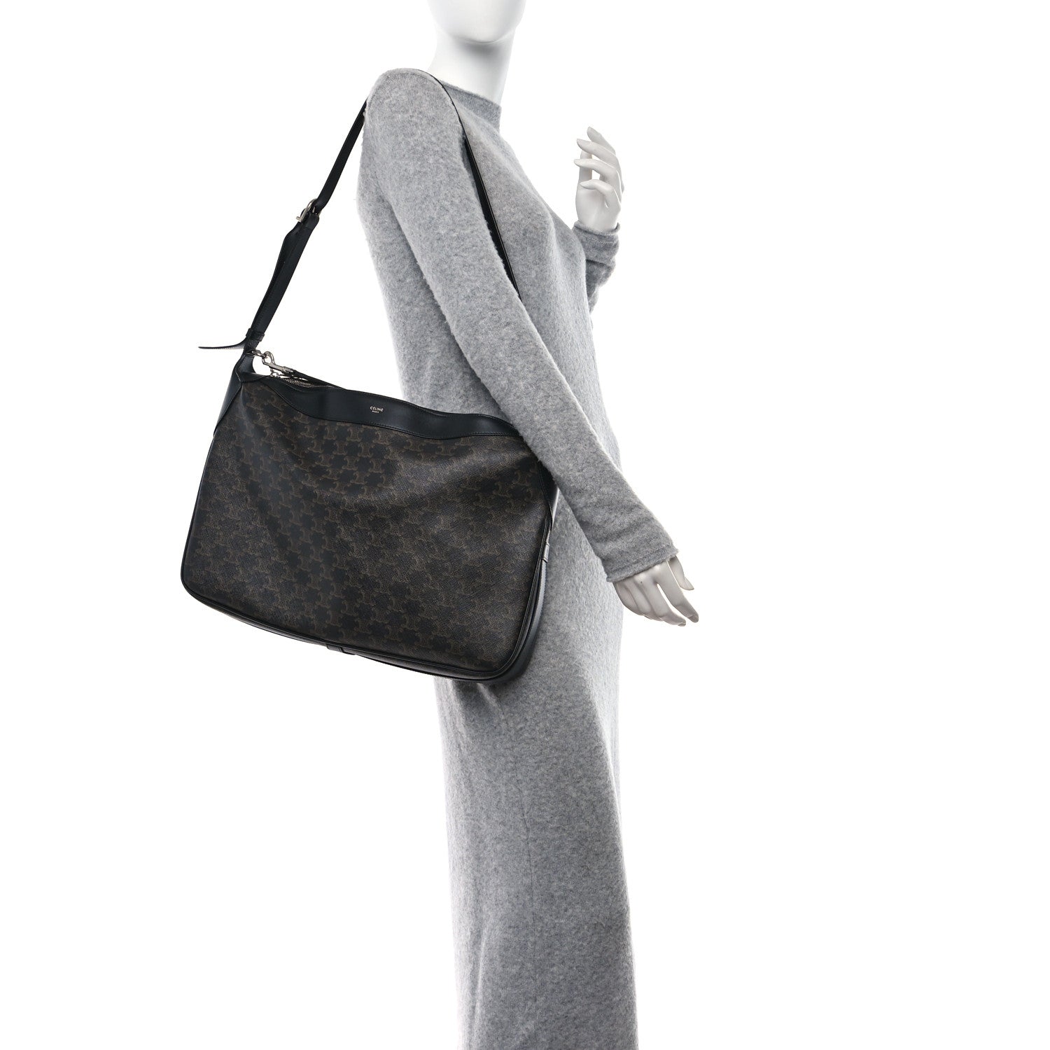 Celine Triomphe Canvas Calfskin Large Romy Shoulder Bag Black 2 of 10