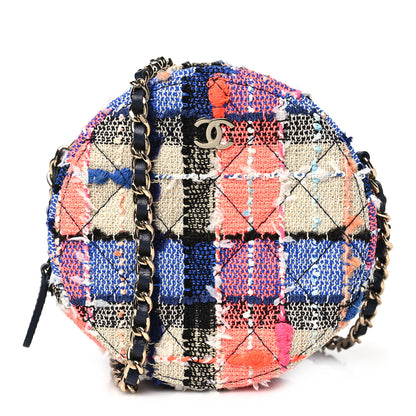 Chanel Tweed Quilted Round Clutch With Chain Blue Orange Multicolor 1 of 10