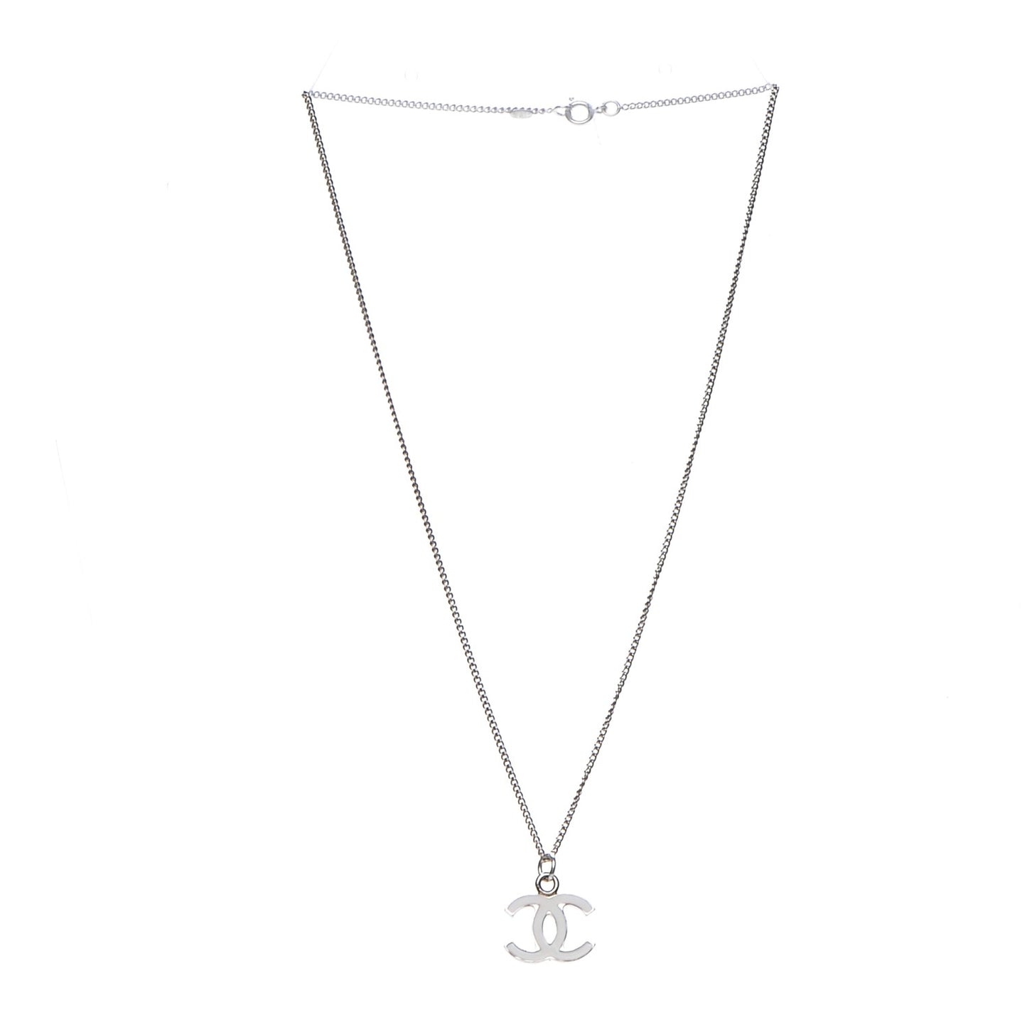 Enamel CC Necklace White Silver