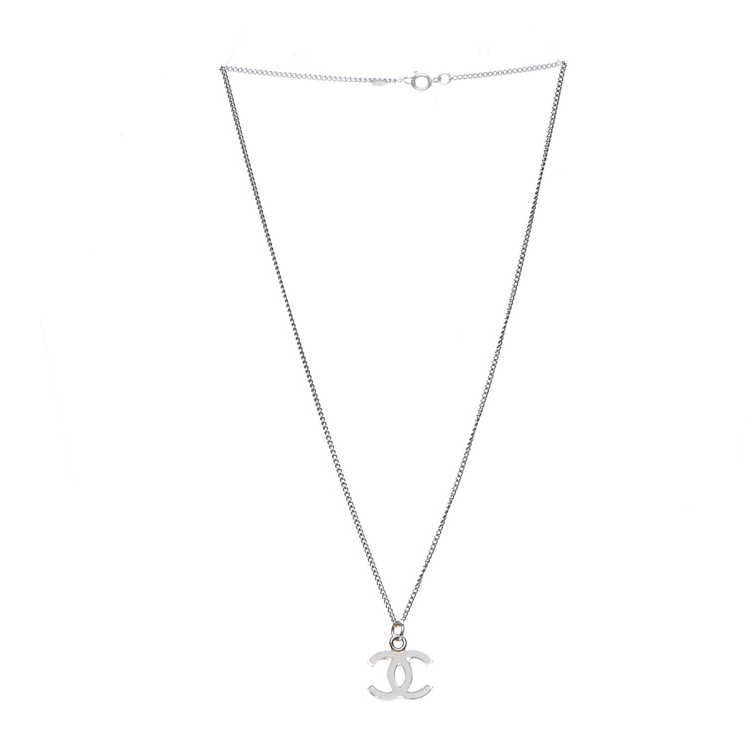 Chanel Enamel CC Necklace White Silver 4 of 6