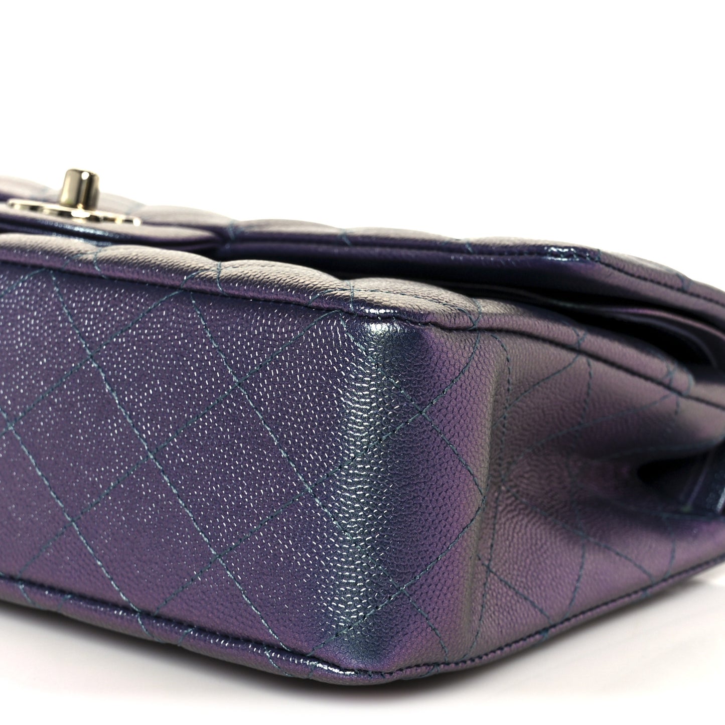 Iridescent Caviar Quilted Medium Double Flap Purple