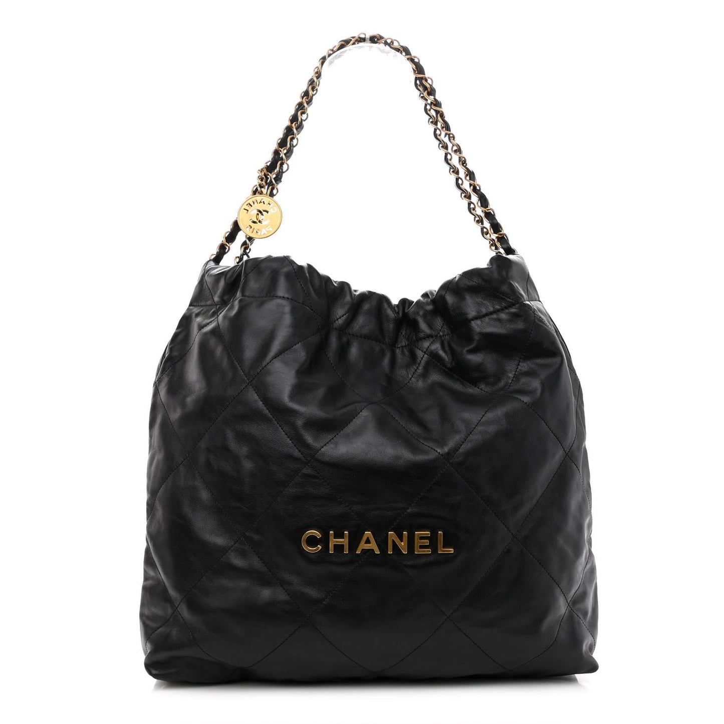 Shiny Calfskin Quilted Chanel 22 Black