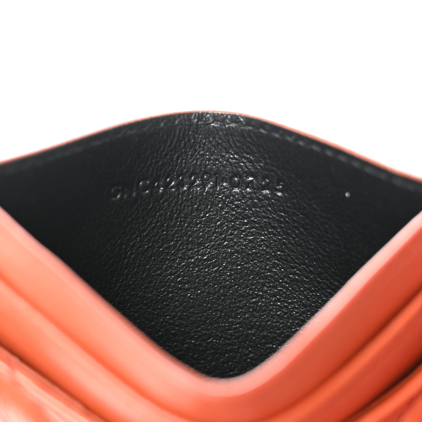 Lambskin Matelasse Chevron Monogram Credit Card Case Dark Mandarin