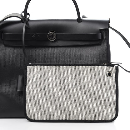 Hermes Toile H Berline Vache Hunter Herbag Zip PM 31 Black Ecru 9 of 14