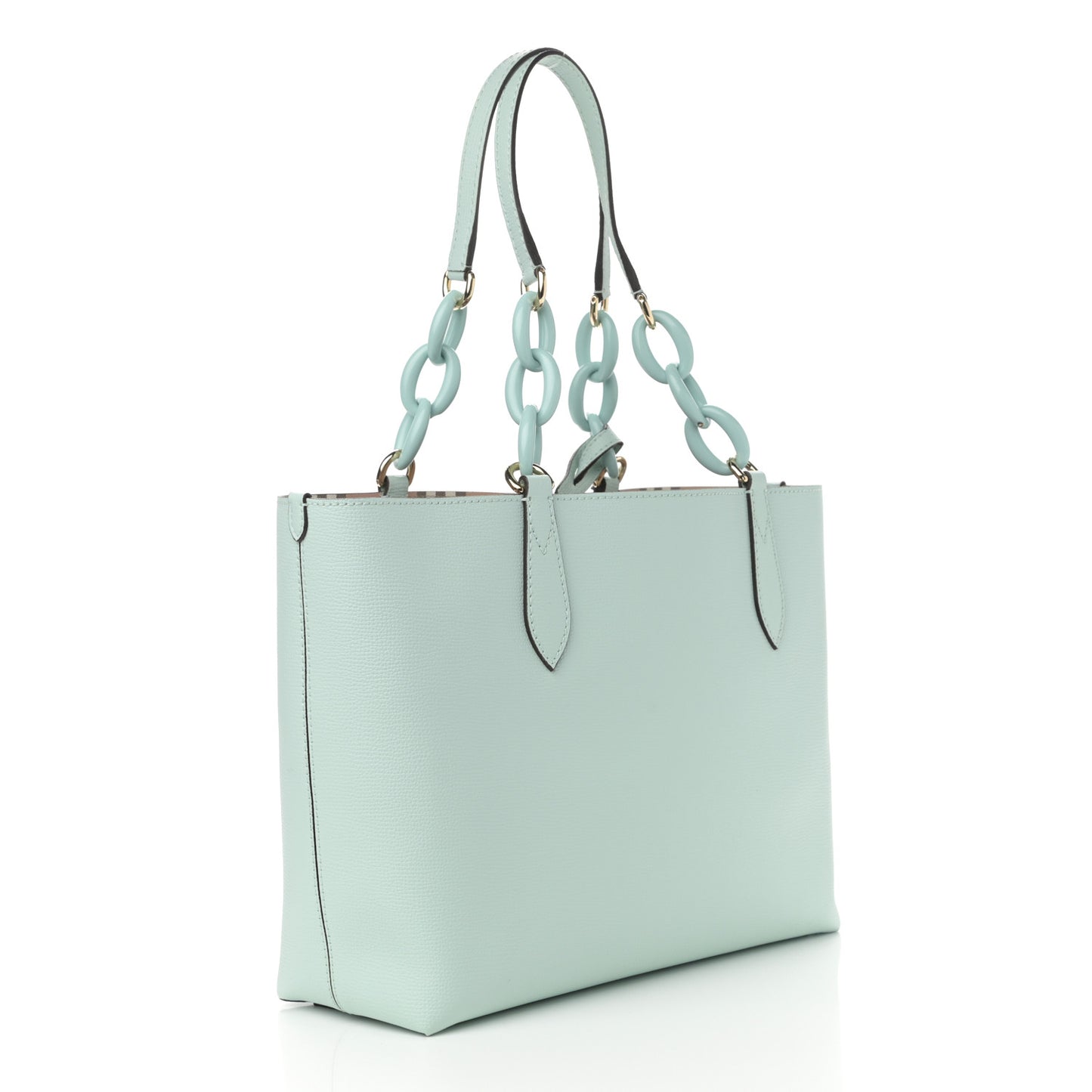 Calfskin Haymarket Check Small Reversible Tote Pale Opal