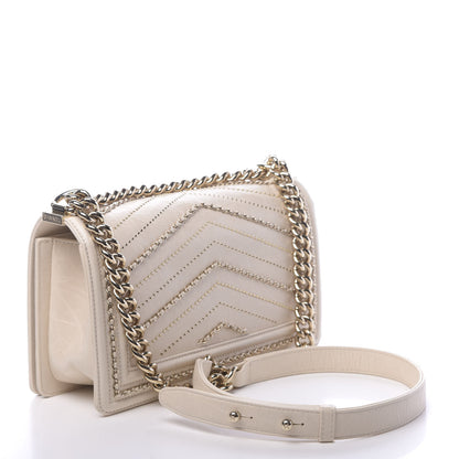Chanel Crumpled Calfskin Chevron Medium Chain Boy Flap Ivory 4 of 11