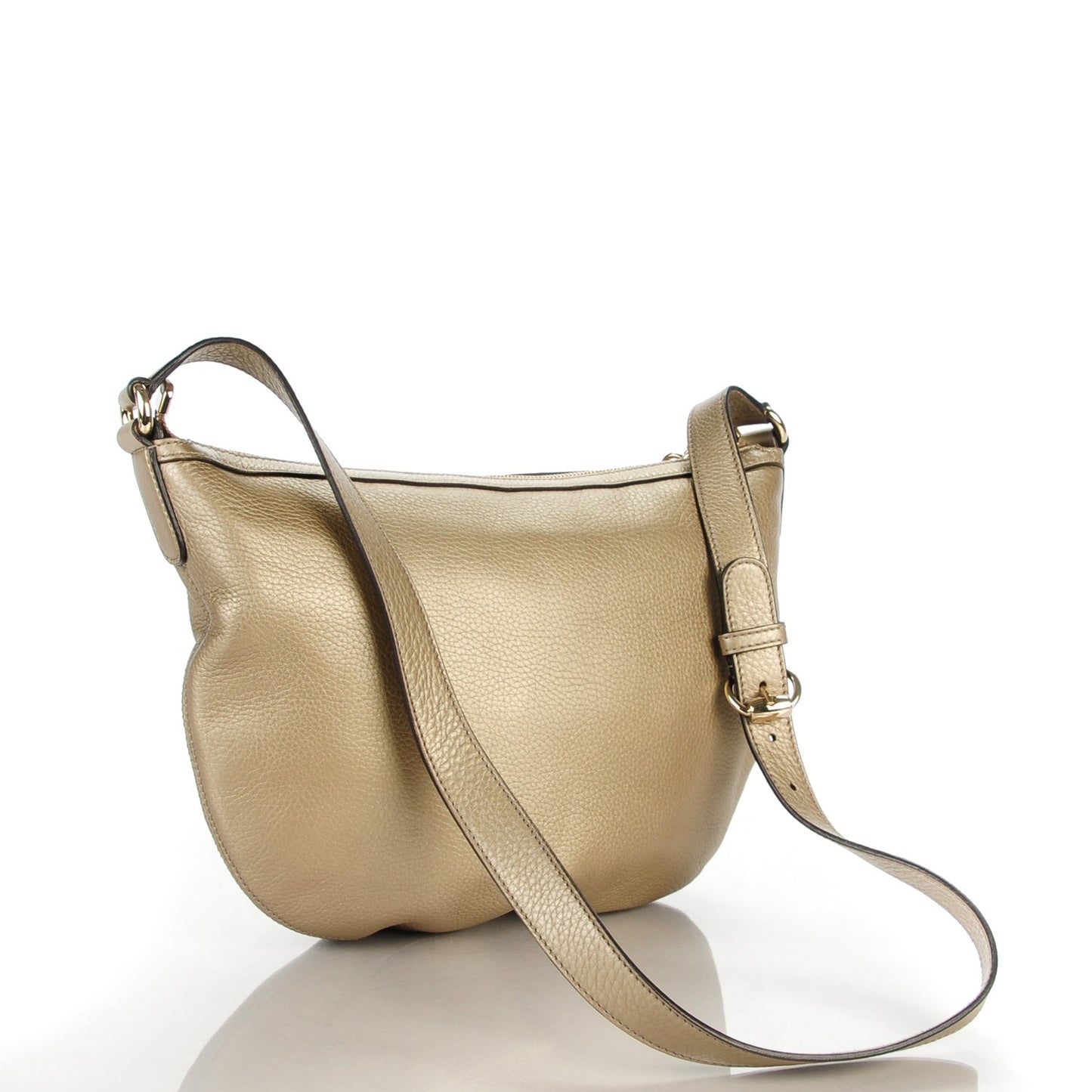 Metallic Pebbled Calfskin Small Soho Hobo Golden Beige