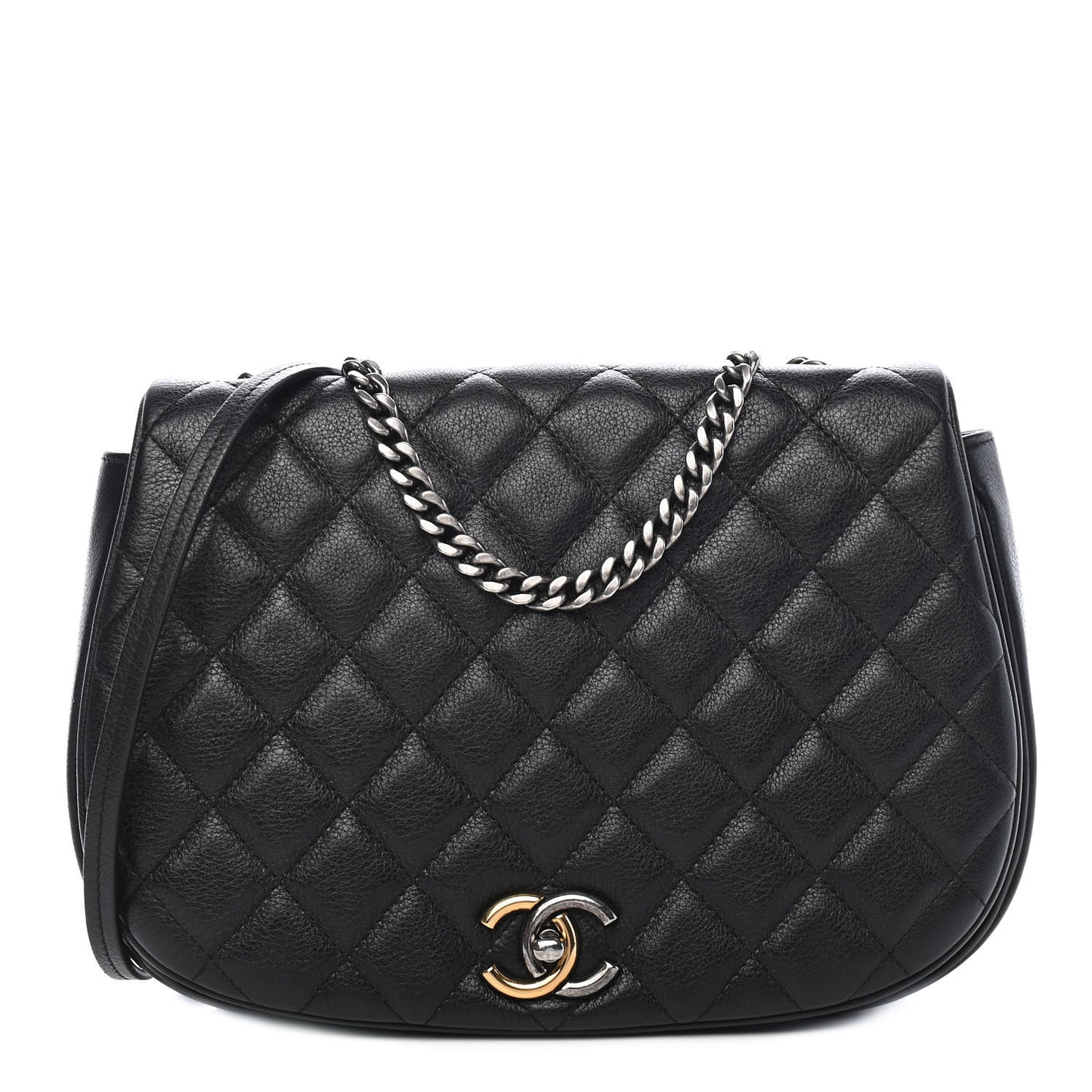 Calfskin Quilted Casual Pocket Messenger Flap Black