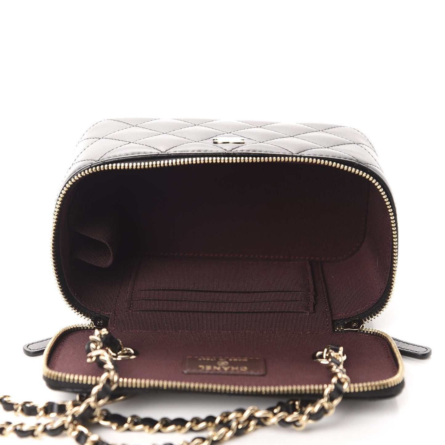Lambskin Quilted Small Vanity Case With Chain Black