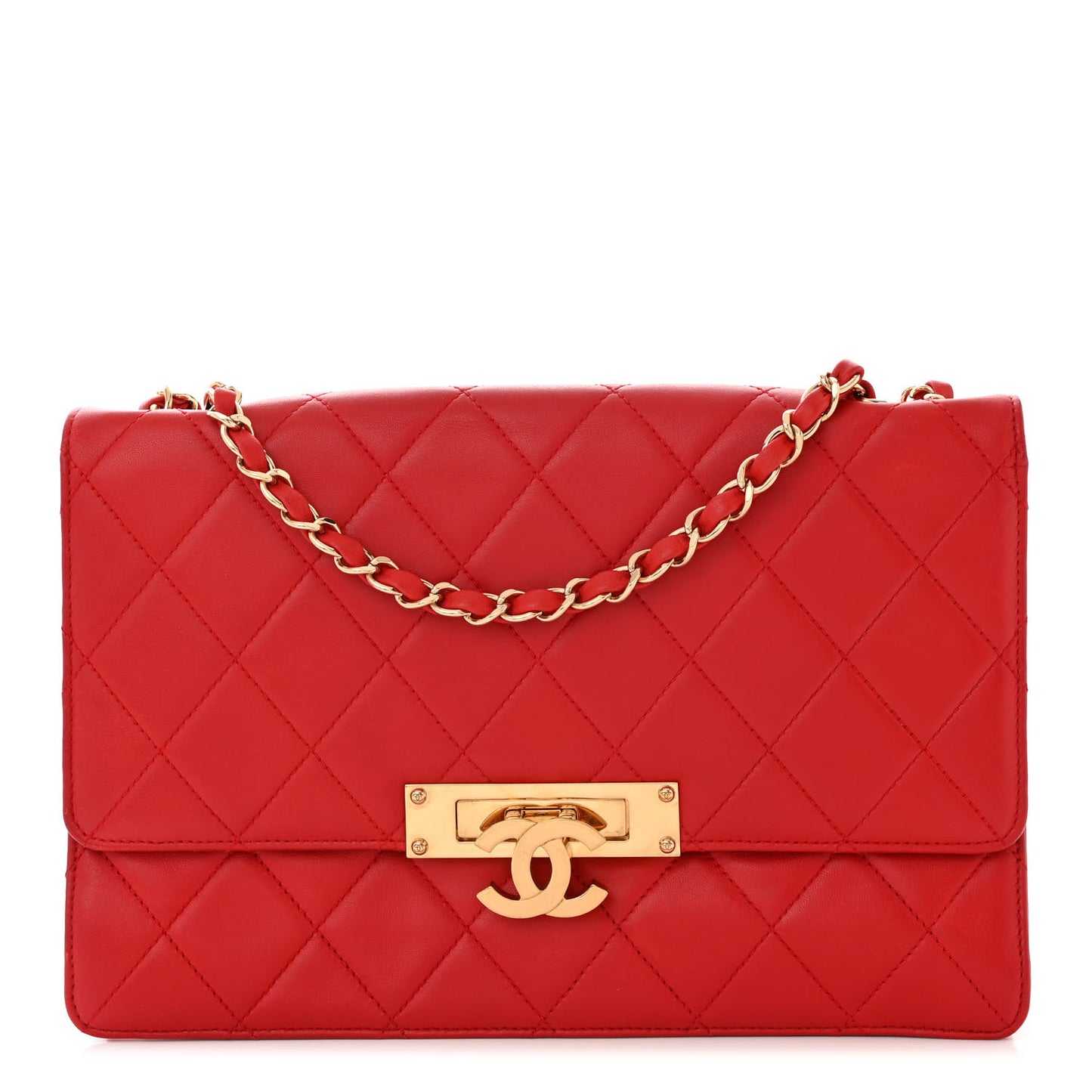 Lambskin Quilted Large Golden Class Flap Red