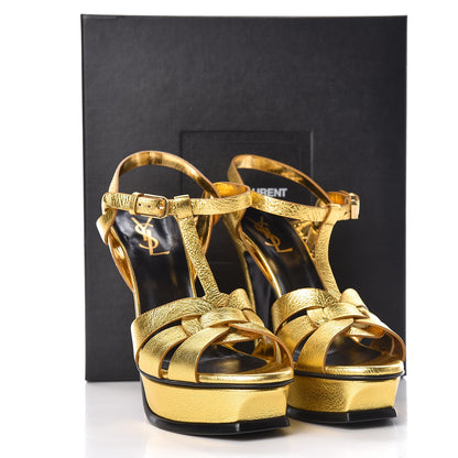 Saint Laurent Metallic Calfskin Tribute 105 Platform Sandals 39 Black Gold 12 of 12