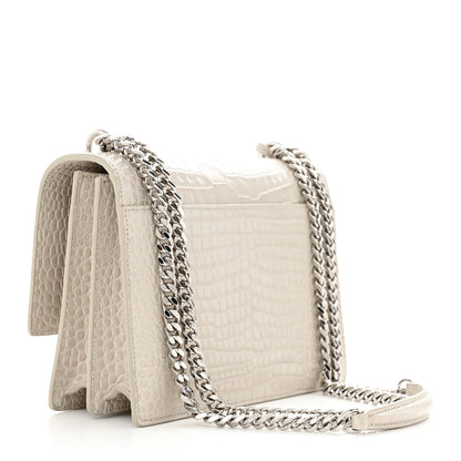 Saint Laurent Calfskin Crocodile Embossed Medium Monogram Sunset Blanc Vintage 3 of 11