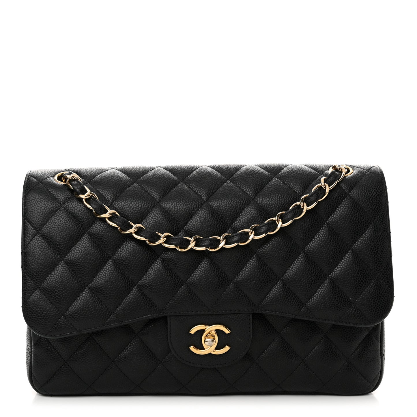 Caviar Quilted Jumbo Double Flap Black