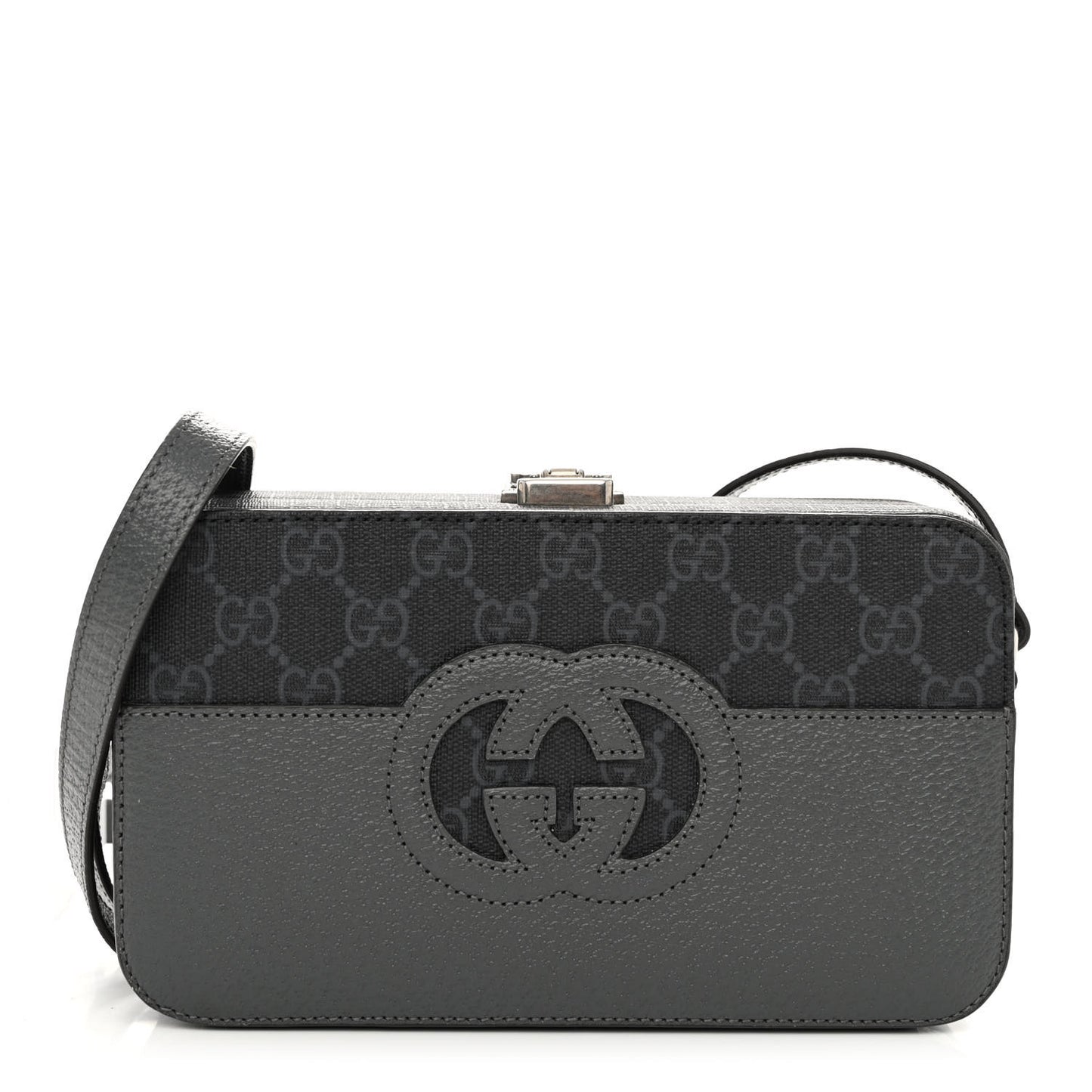 GG Supreme Monogram Textured Dollar Calfskin Mini New Basket Shoulder Bag Black Grey