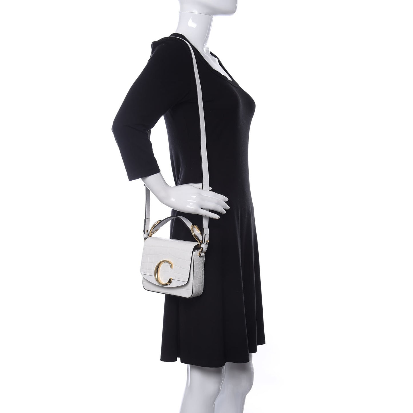 Calfskin Crocodile Embossed Mini C Double Carry Brilliant White