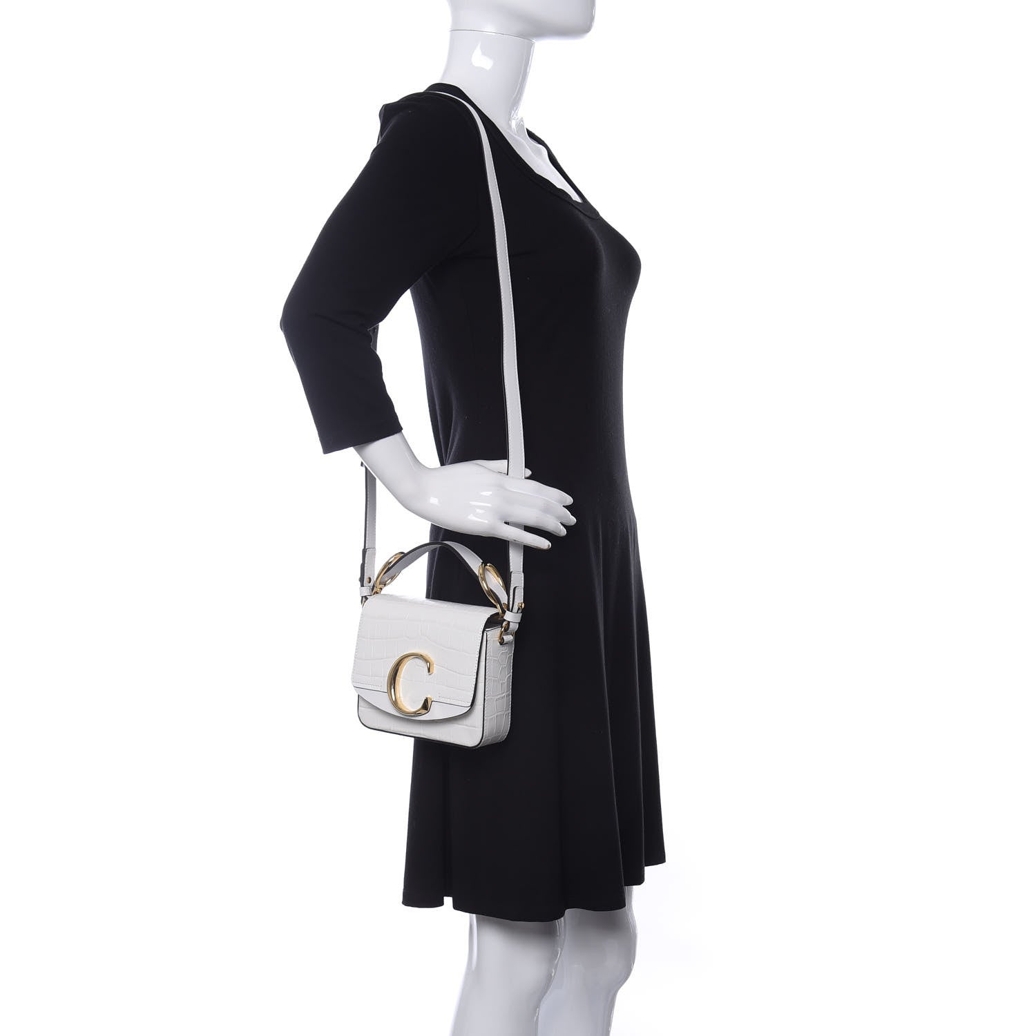 Chloe Calfskin Crocodile Embossed Mini C Double Carry Brilliant White 3 of 10