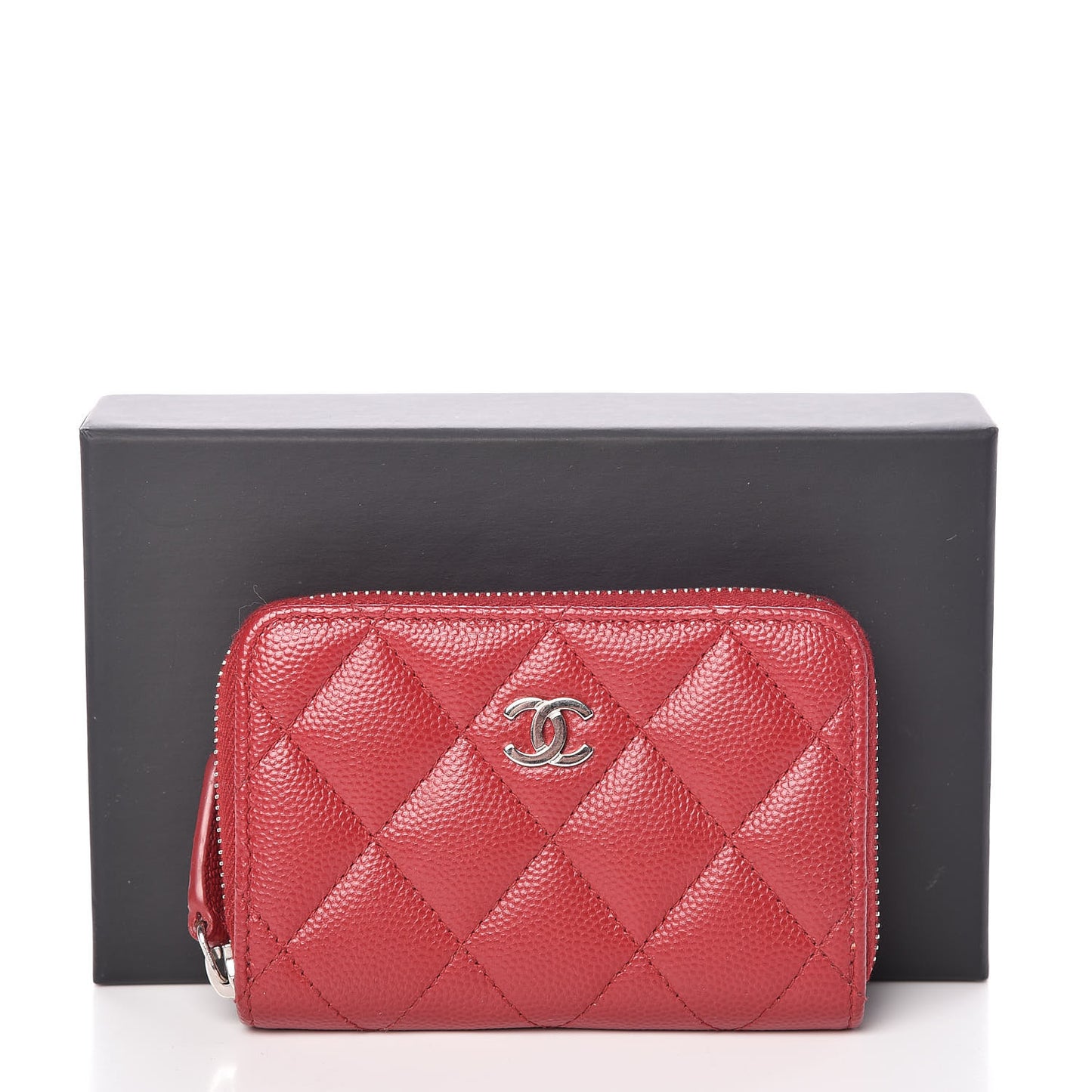 Caviar Quilted Zip Coin Purse Dark Red