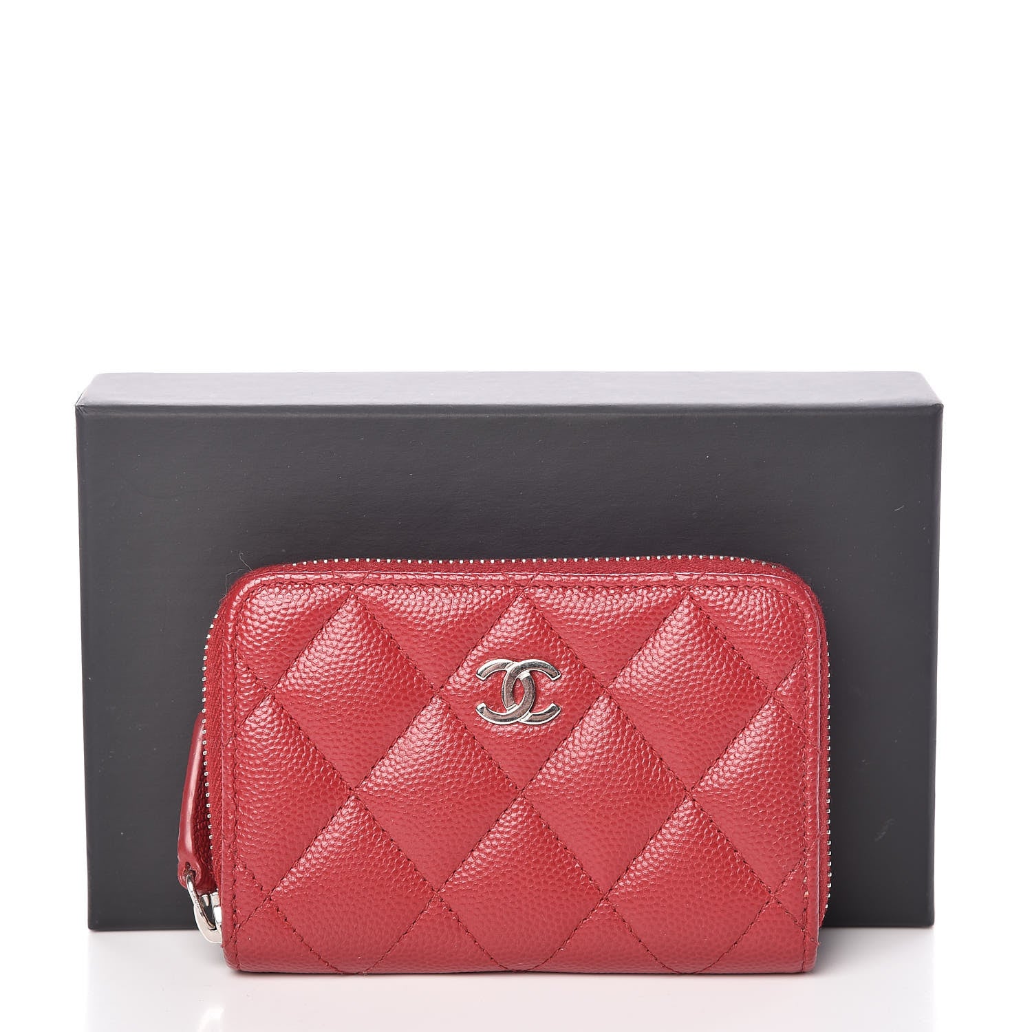 Chanel Caviar Quilted Zip Coin Purse Dark Red 10 of 10