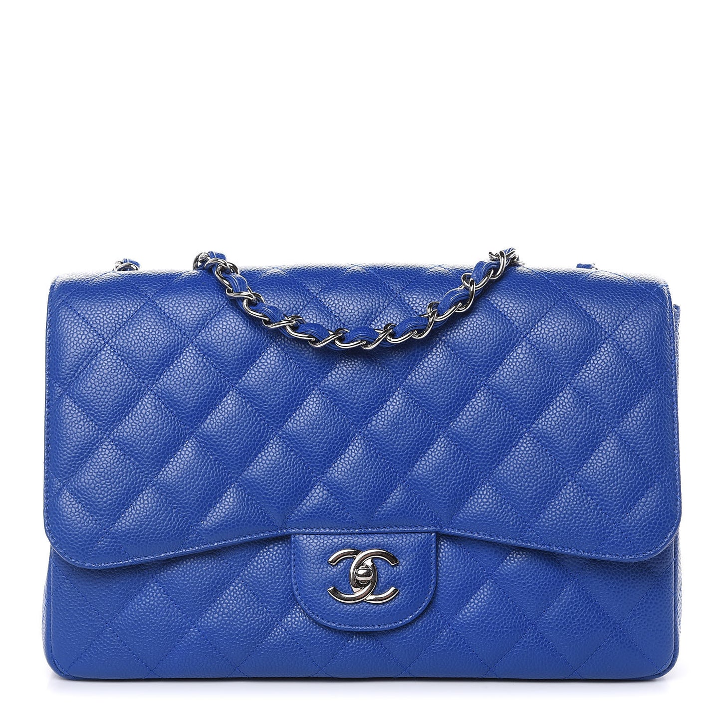 Caviar Quilted Jumbo Single Flap Blue