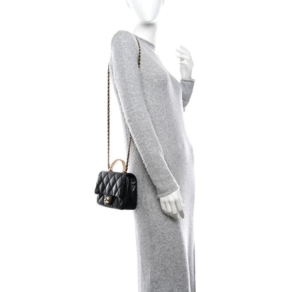 Chanel Lambskin Resin Quilted Top Handle Flap Black 2 of 10