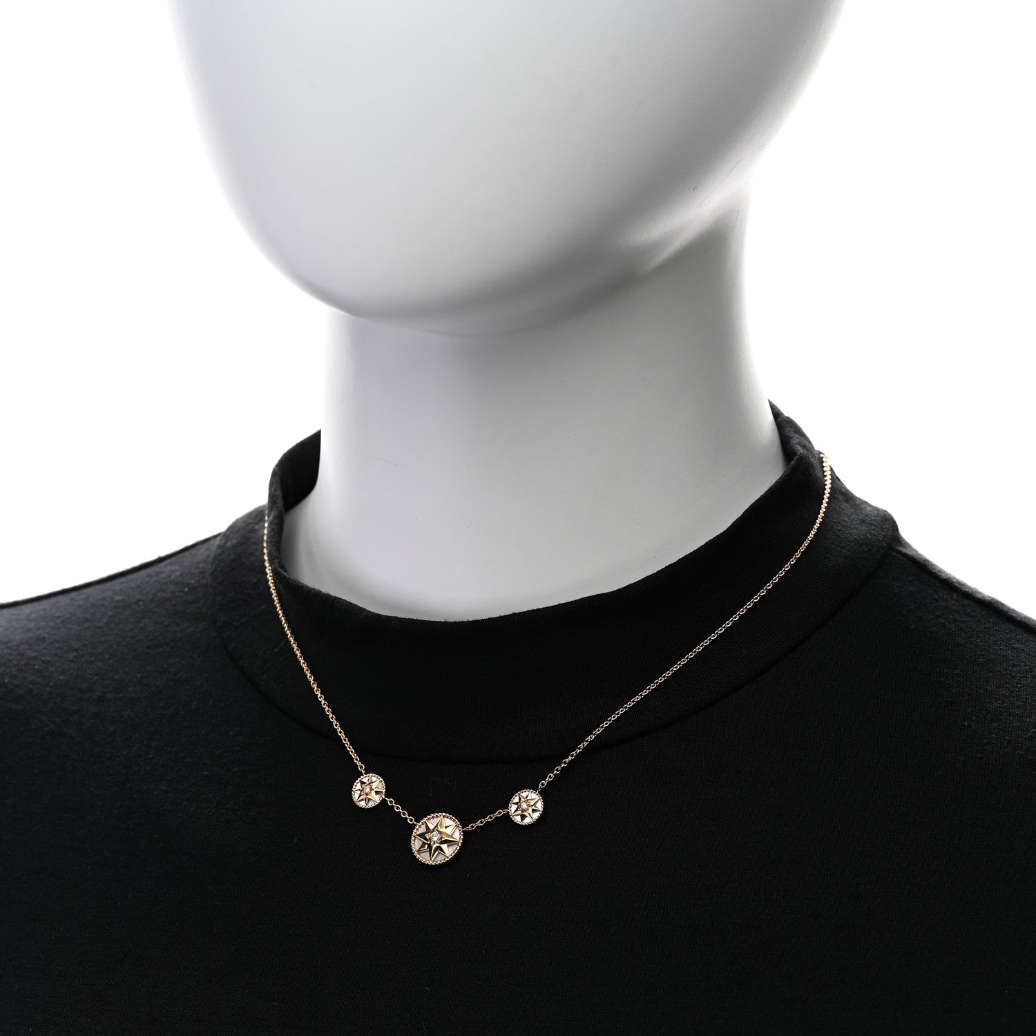 Christian Dior 18K Yellow Gold Diamond Mother of Pearl Rose Des Vents 3-Station Necklace 2 of 7